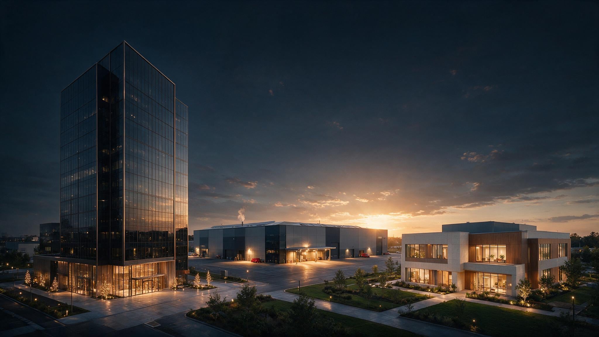 An industrial logistics warehouse, and a healthcare facility.