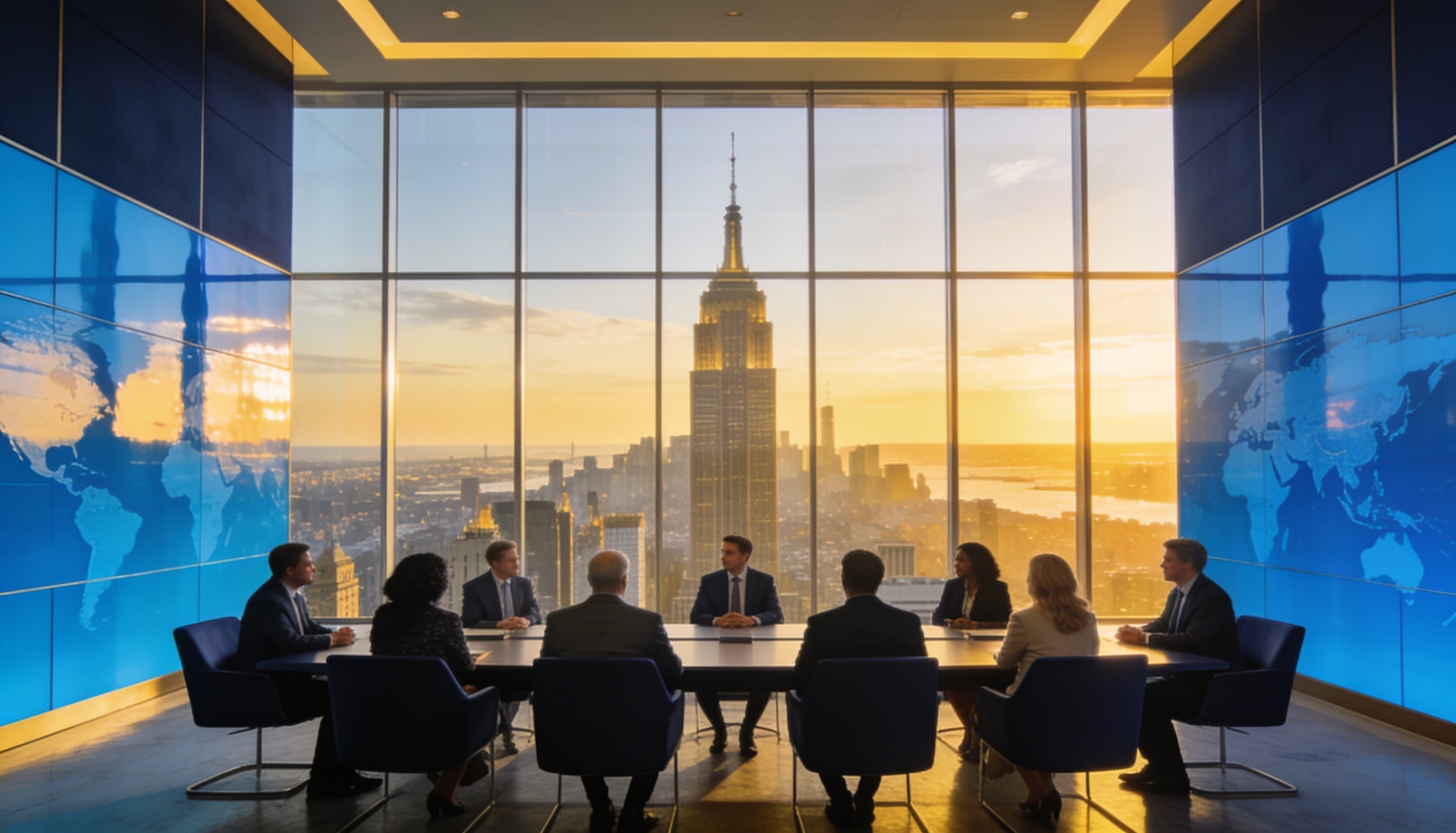 A company employees having a meeting in a conference room.