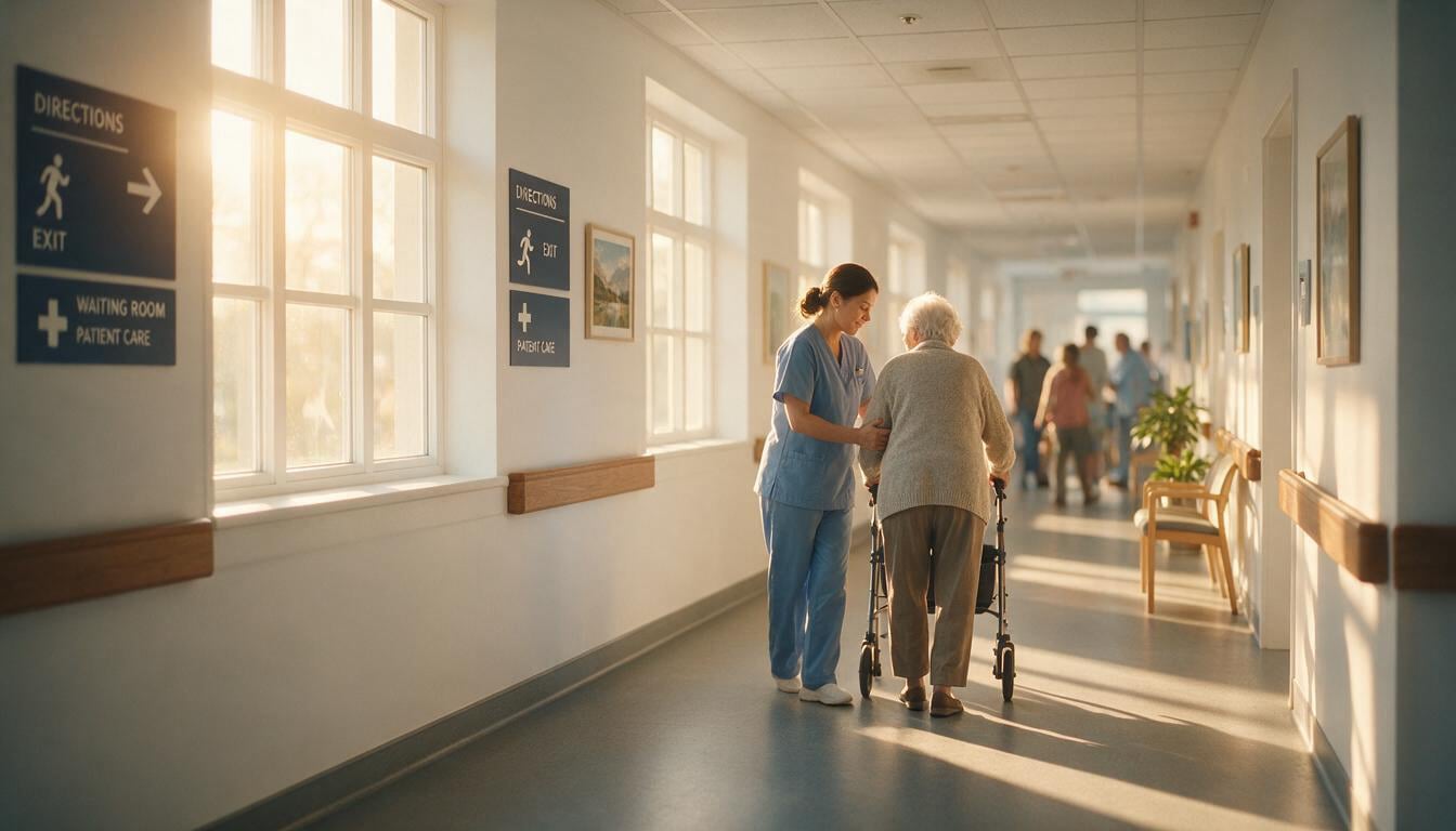 A nurse assisting a patient in a hospital.