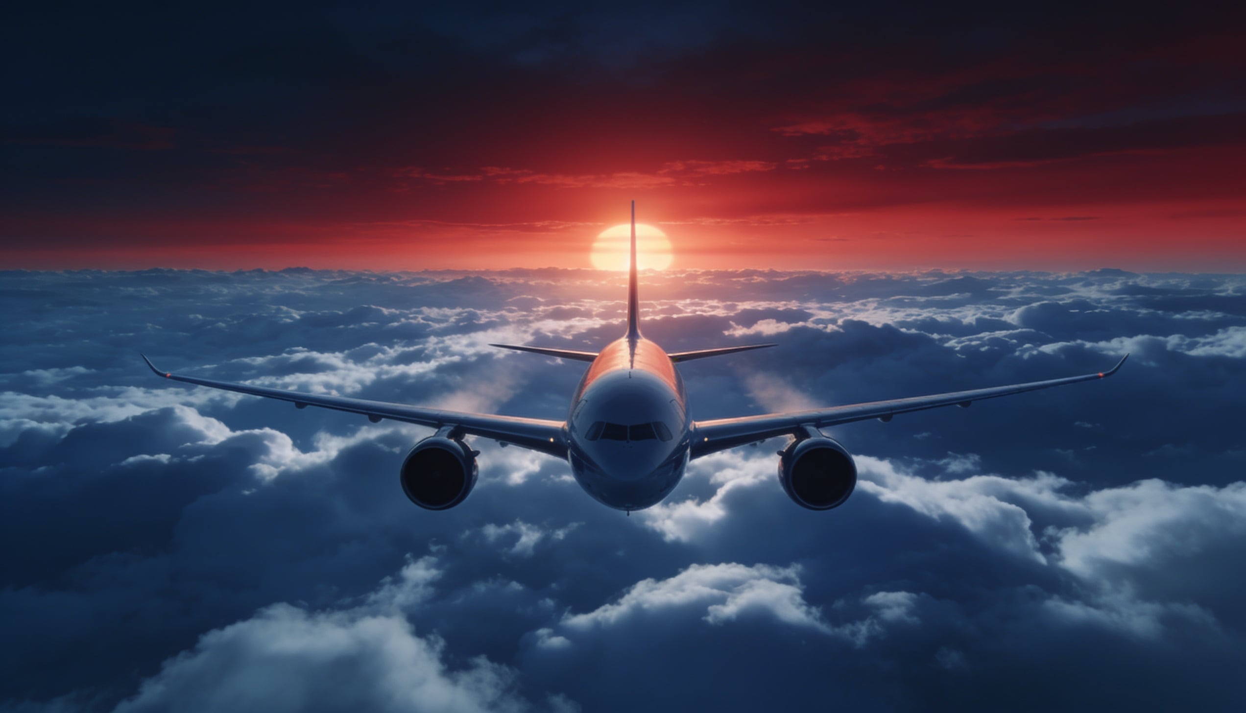 An airplane in the sky.