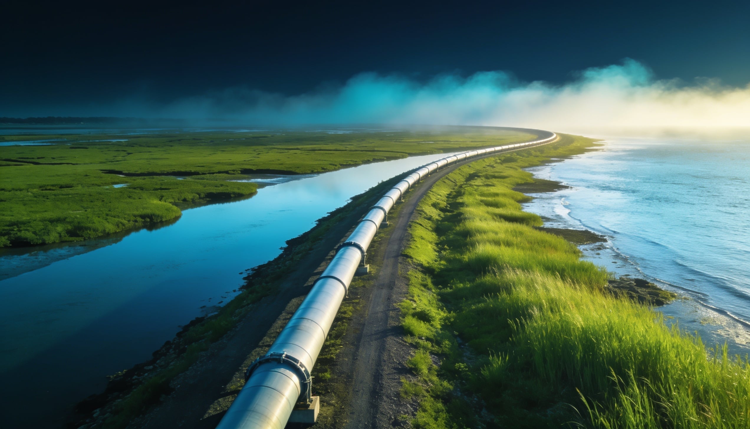 A sleek natural gas transmission pipeline corridor.