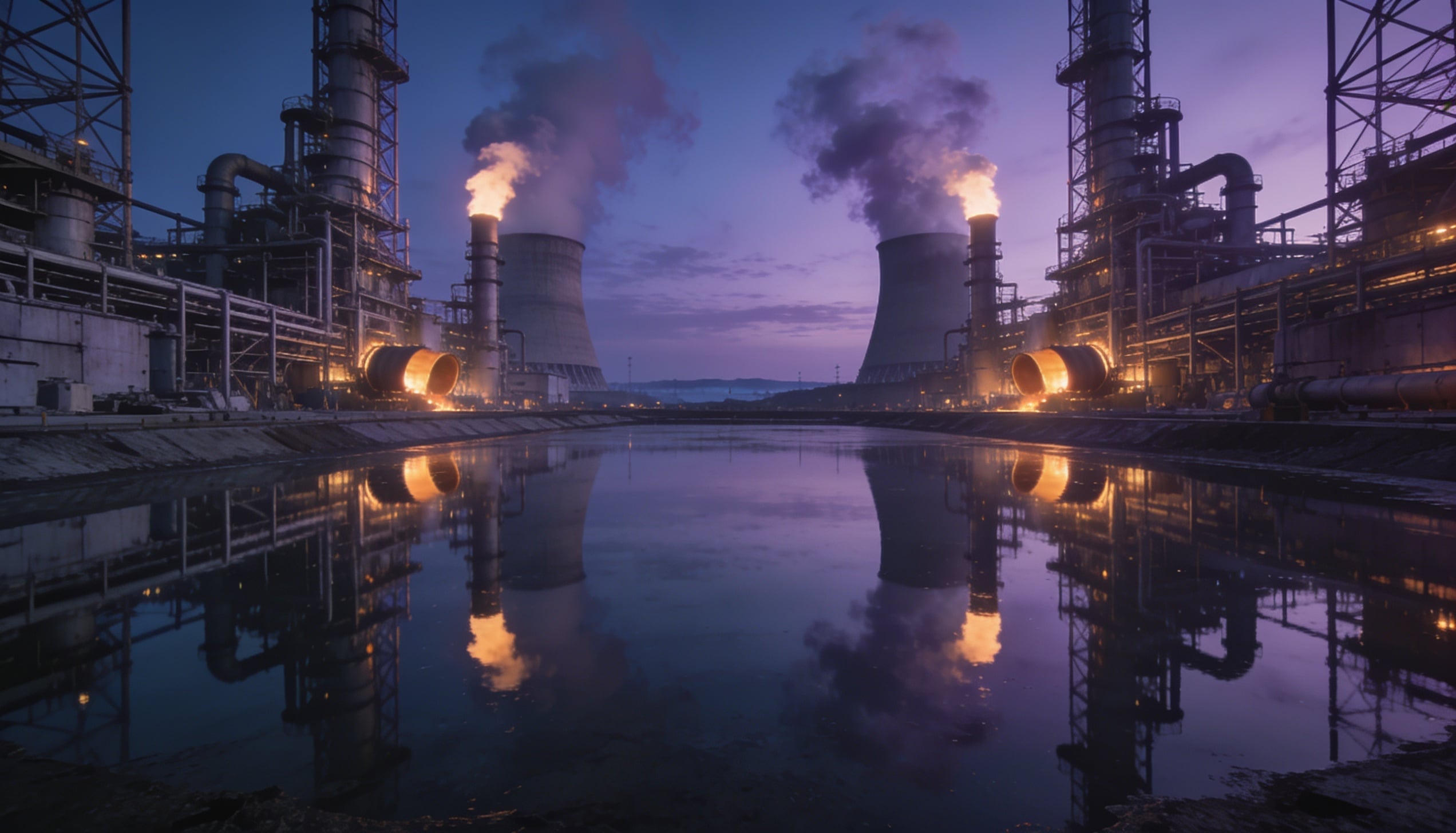A sprawling natural gas power plant complex.