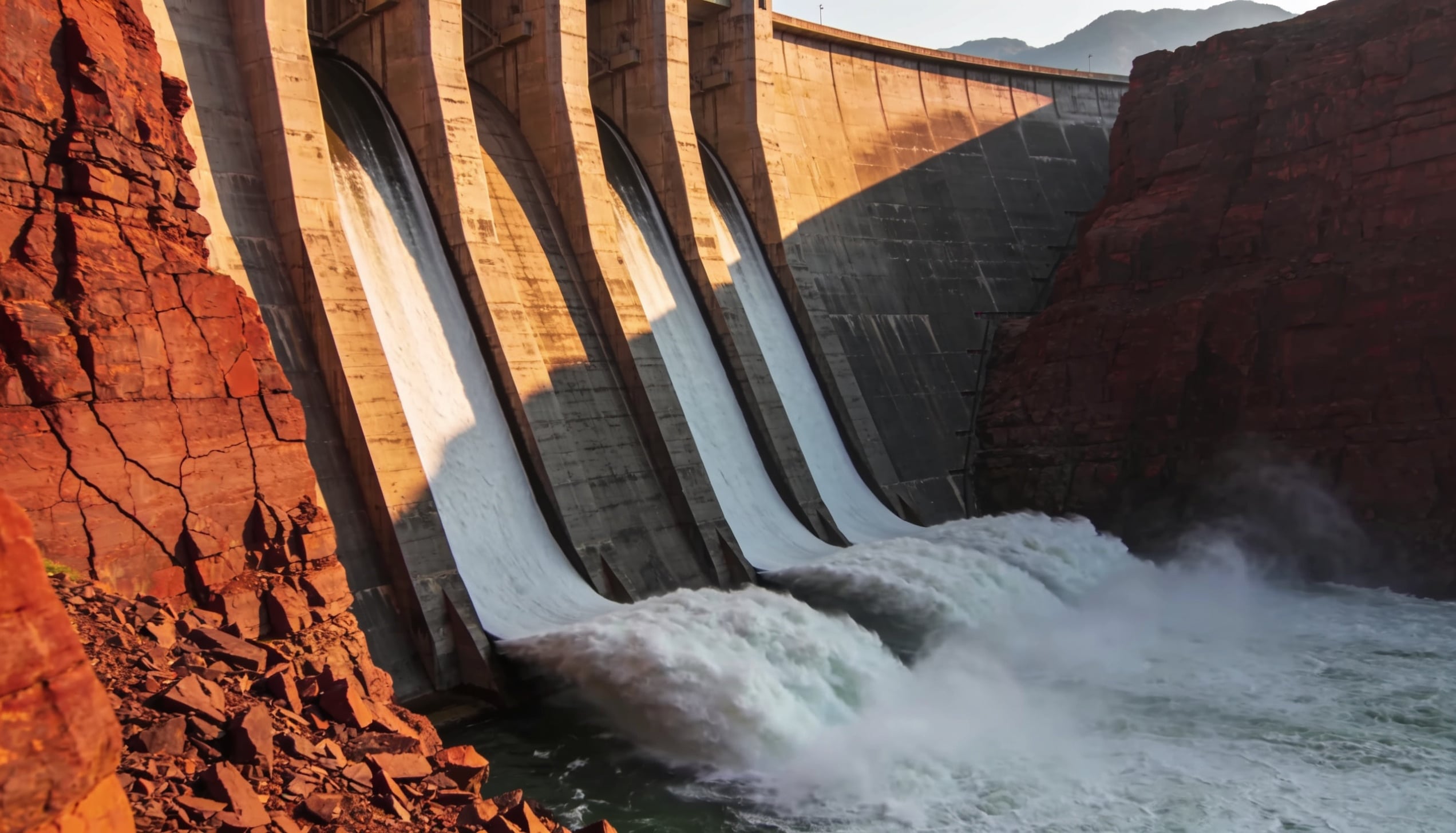 A massive concrete hydroelectric dam.