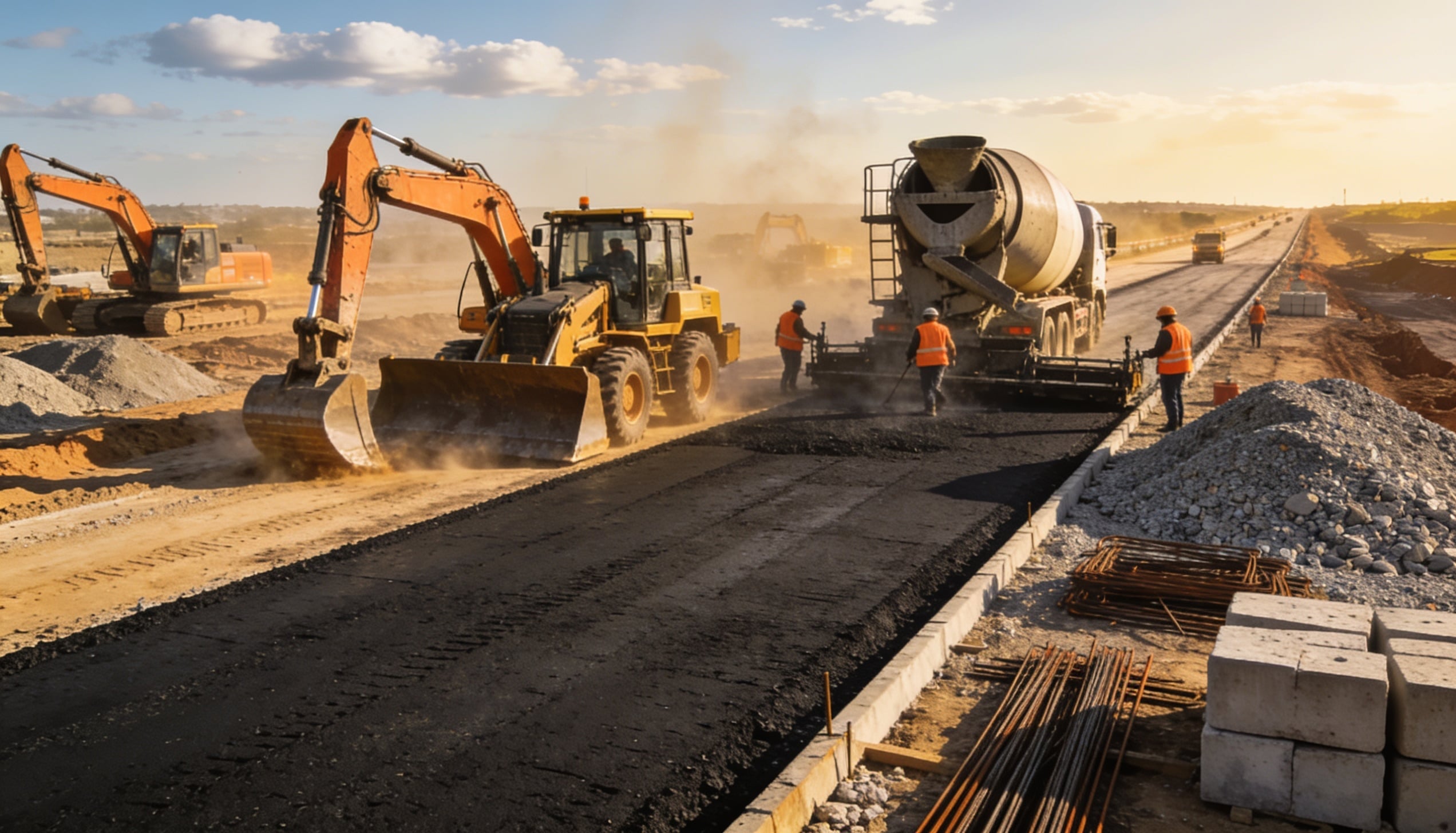 people building roads
