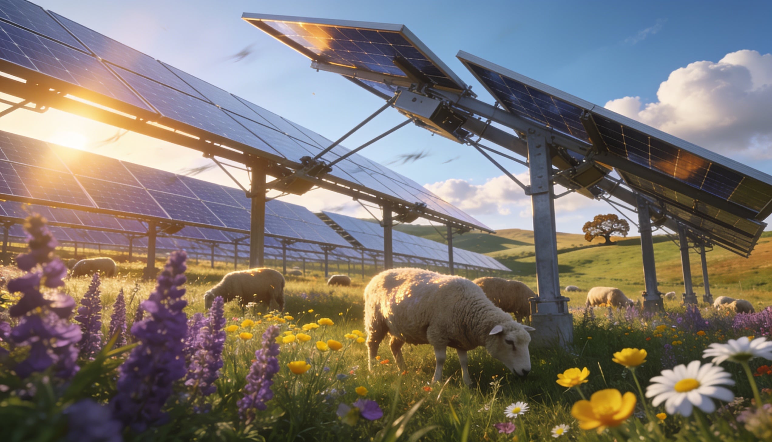 An agrivoltaic solar installation.