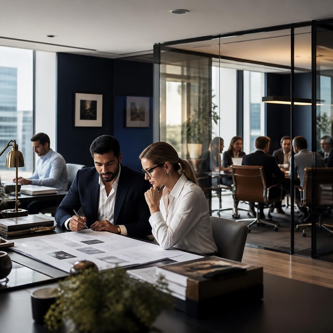 A group of people having discussion in an office.